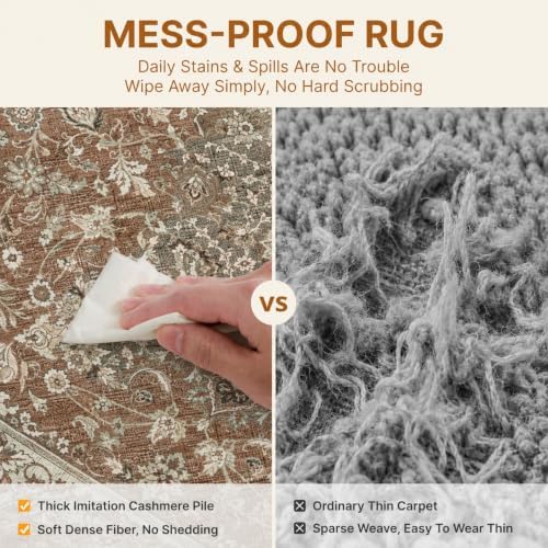 Washable 4'x6' Vintage Area Rug for Bedroom Living Room - Image 7