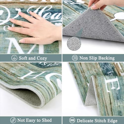 Vaukki Boho Kitchen Rug Sets 3 Piece,Teal Brown Washable Kitchen Floor Mat - Image 3