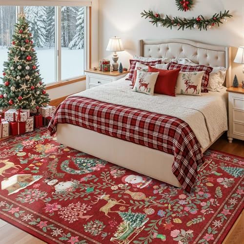 Rugxara Christmas Rug 5x7 Area Rugs for Living Room Bedroom, Red - Image 5