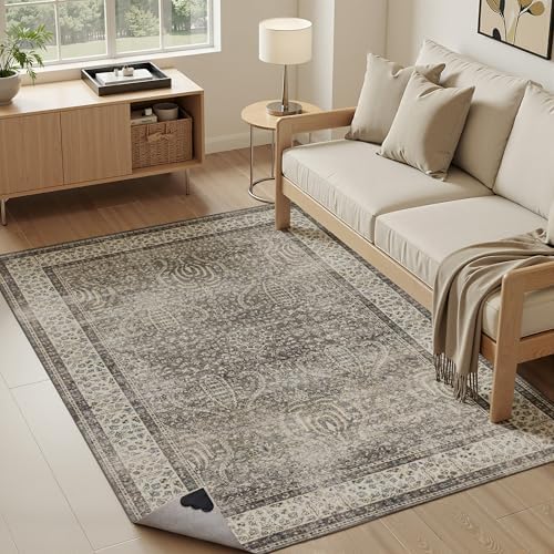 RCTJHOME 4x6 Brown Vintage Oriental Washable Area Rug Non-Slip Soft Carpet by RCTJHOME
