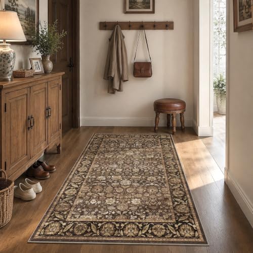 Washable 4x6 Bedroom Non-Slip Area Rug Vintage Brown Throw Carpet by HOME