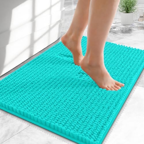 OLANLY Thick Chenille Small Bathroom Rugs 24x16, Absorbent Bath Mat, Teal by OLANLY