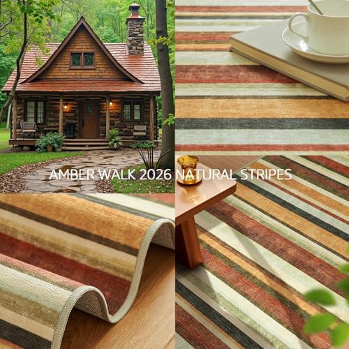 jinchan 2x3 Striped Rug for Entryway Washable Kitchen Rug, Caramel Dusk - Image 3