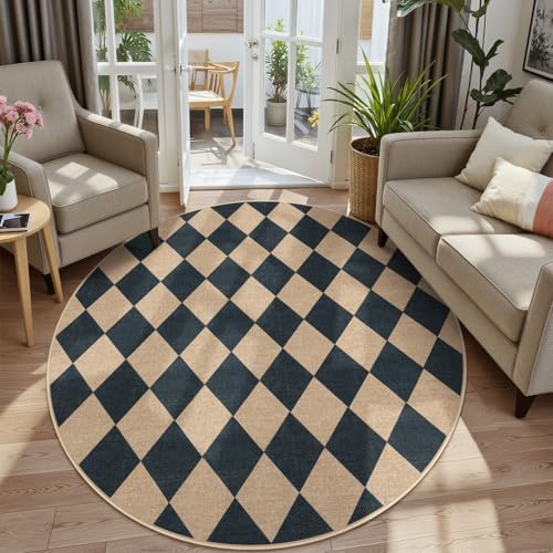 Lahome Checkered Easy Jute 6ft Round Outdoor Patio Area Rug, Washable Black - Image 3