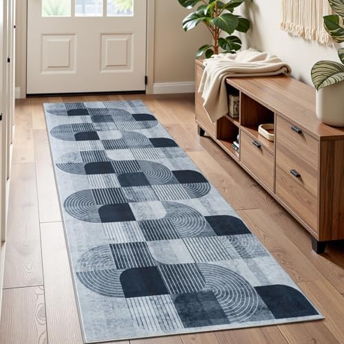 Washable Modern Geometric Hallway Runner Rug for Kitchen Grey 2x6 ft by Ailyei