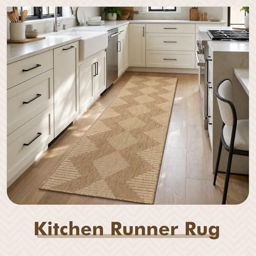 MontVoo-2x6 ft Indoor Outdoor Runner Rugs for Entryway Porch Hallway Kitchen Door Entrance Long, Textured Weave Polypropylene, Durable for High Traffic, Fade-Resistant, Boho Geometric Neutral Brown - Image 5
