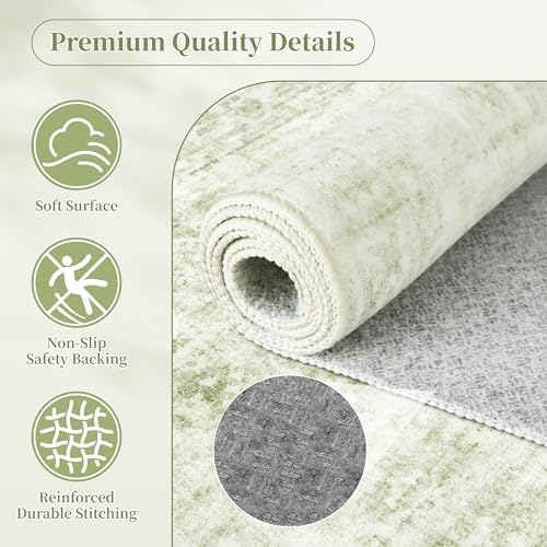 8x10 Living Room Rug Green, Non Slip Neutral Area Rugs for Bedroom, Nursery - Image 5