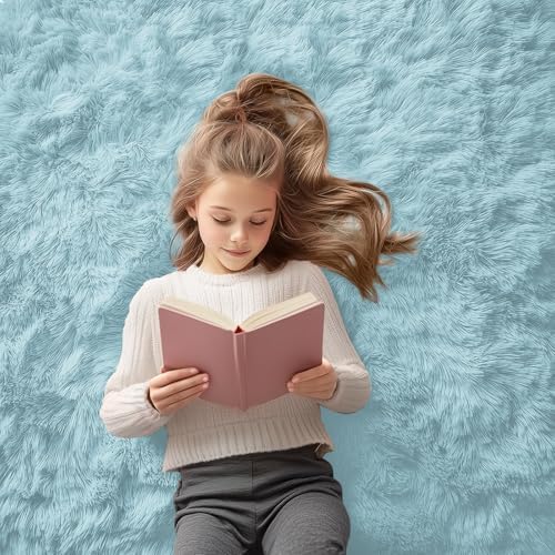 OLANLY 2x4 Machine Washable Runner Rugs for Hallway, Soft Fluffy Shaggy Bedside Rugs for Bedroom, Living Room, Indoor Floor Carpet for Kids Girls and Boys, Home Decor Aesthetic, Light Blue - Image 6