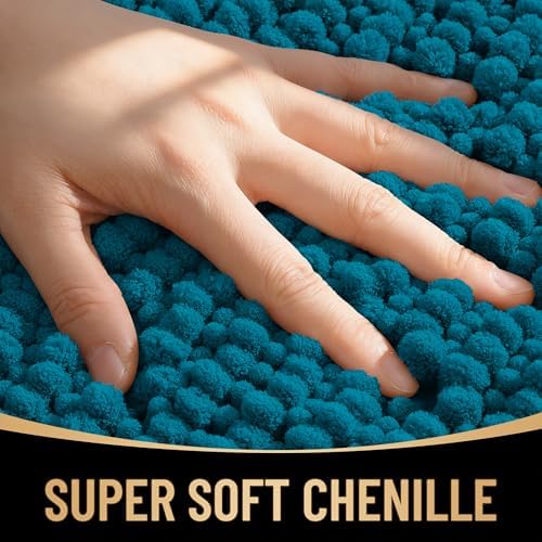 OLANLY Thick Chenille Bathroom Runner Rugs Mats 47x20, Peacock Blue - Image 2