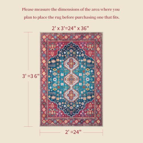 Tangsoo Colorful 2x3 Washable Rugs for Entryway, Boho Non Slip Small Rug - Image 2