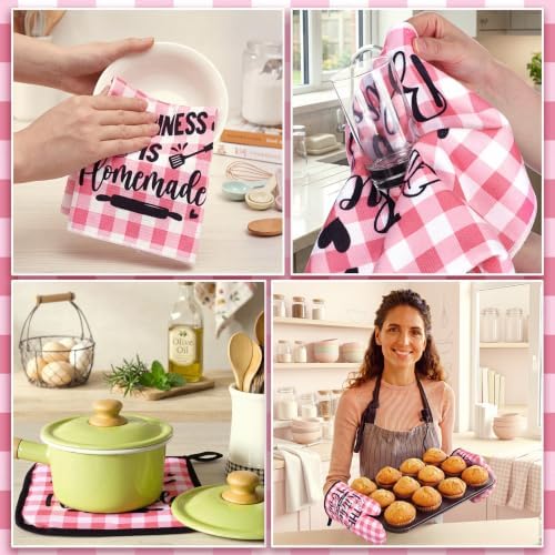 Fourluoo 10 Pcs Pink White Buffalo Plaid Kitchen Decor Set - Image 6