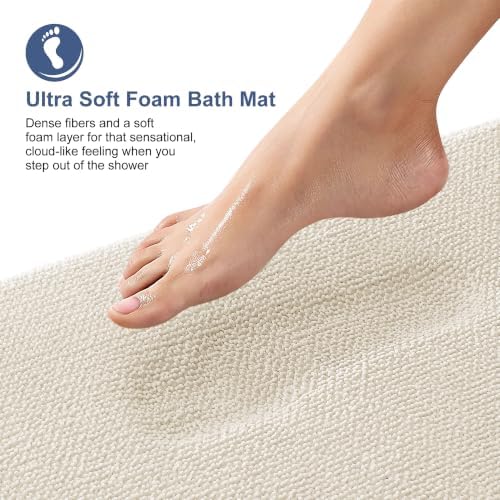 OLANLY Memory Foam Bathroom Runner Rugs 47x20, Absorbent Long Mat, Ivory - Image 2