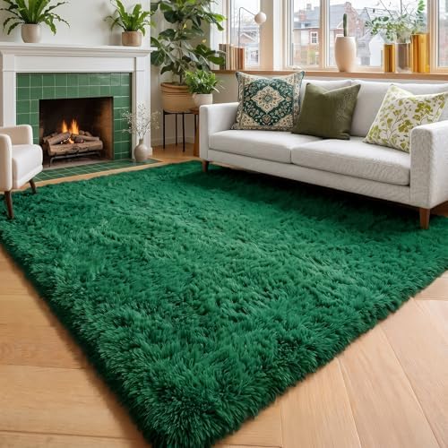 Amdrebio Dark Green Shaggy Area Rug 5x8 for Boys Bedroom Living Room Office - Image 5