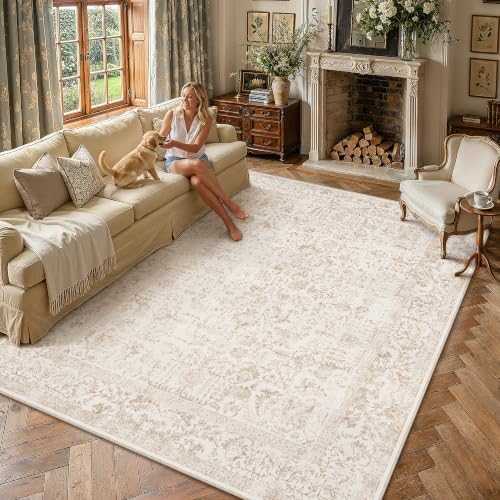 PureCozy Beige Area Rug 8x10 Vintage Floral - Image 2