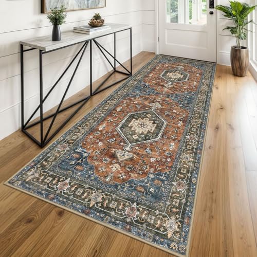 KUTA Vintage Washable Kitchen Runner 3x8 Washable Hallway Runner Brick Red by KUTA