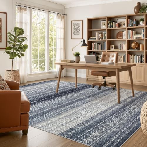 Nakagishi 12x15 Area Rug Living Room: Washable Boho Large Neutral Modern Soft Stain Resistant Farmhouse Indoor Floor Rug Non-Slip Carpet for Bedroom Nursery Kids Playroom Office Dining Room- Blue - Image 5