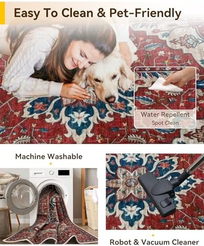 RELEANY Washable Area Rug, Runner 3'x20', Red/Blue - Image 5