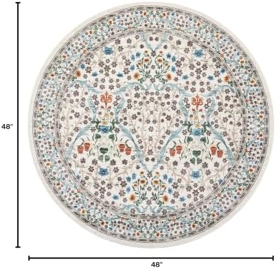 GarveeHome Beige Ivory Floral 4 ft Round Rug Washable Non-Slip Soft Low Pile Small Circle Carpet Vintage Rugs for Kitchen Bedroom Nursery Dining Living Room - Image 2