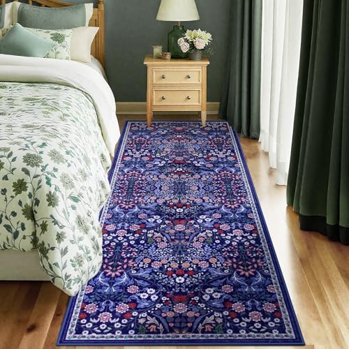 PLHXFR 2x6 Washable Runner Rug：Floral Indoor Kitchen Soft Carpet Blue - Image 2