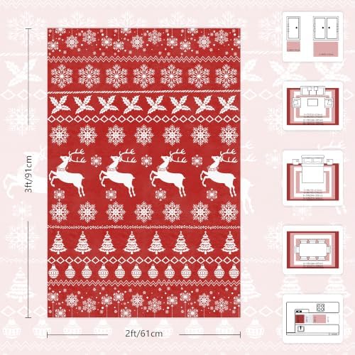 2x3 Christmas Holiday Area Rug, Washable Non‑Slip Low‑Pile Xmas Small Rug for Entryway Foyer Hallway Kitchen, Winter Indoor Christmas Home Decor(Red Sweater Deer) - Image 2