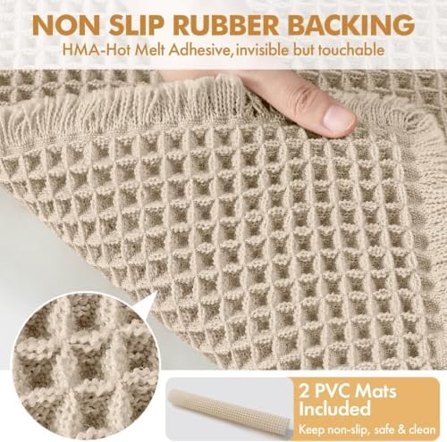 MIULEE Set of 2 Waffle Bathroom Rugs Boho Bath Mat Pale Beige 17x24 Inch - Image 4