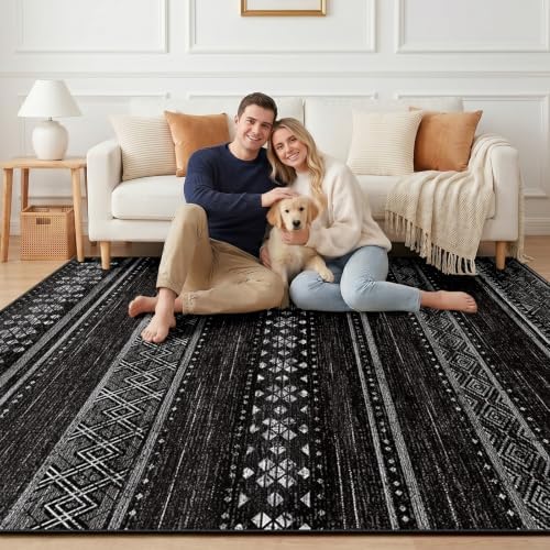 4x6 Washable Area Rugs for Living Room Boho Bedroom Rug Black/White - Image 7