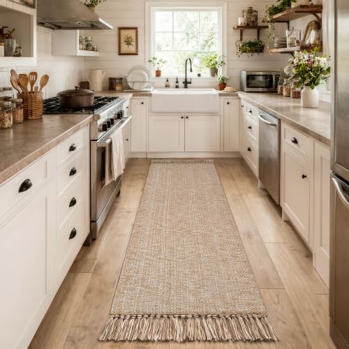 Collive Long Hallway Runner Rug 2.6' x 10', Washable Runner Indoor Entryway Rug, Tan/Cream Braided Woven Kitchen Runner Rugs Low-Profile Front Door Floor Carpet for Laundry Room Bedroom Doorway - Image 3