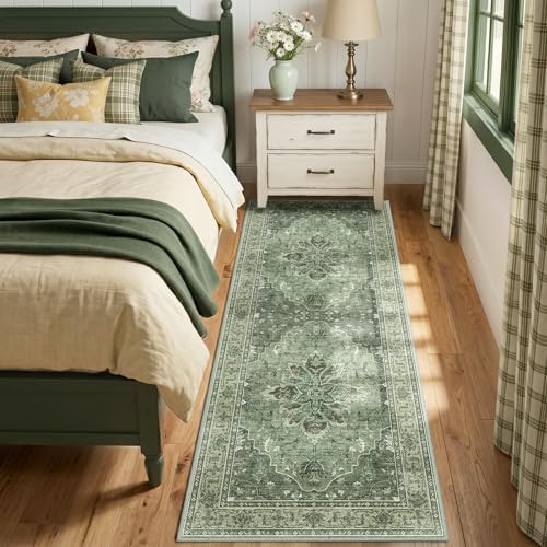RELEANY Washable Area Rug, Runner 2'x6', Green/Dark Green/Gray - Image 3
