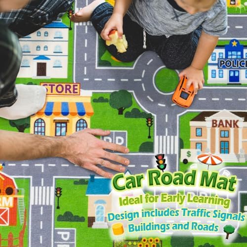 3'x4' Car Rug Play Mat for Kids, Road Traffic Playmat for Kids Room - Image 6