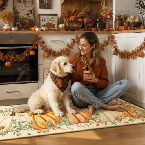 Yamaziot Fall Pumpkin Kitchen Rug Set of 3 Autumn Home Decor Beige - Image 6
