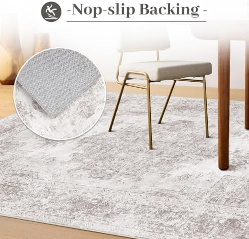 XLUEZ Area Rug 6x9 Living Room Rug, Machine Washable Vintage Distressed Medallion Rug Non-Slip Soft Low Pile Large Indoor Rugs for Bedroom Kitchen Dining Room Office(Grey,6'x9') - Image 6
