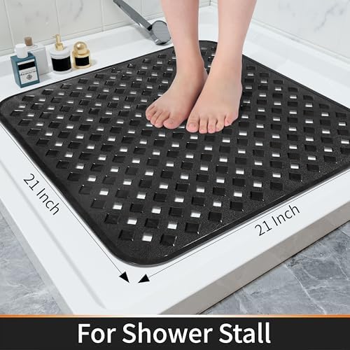 Yimobra Square Shower Mat Non Slip, Super Strong Suction Cups, 21"X21" Bath Tub Mat with Drain Holes, Machine Washable Fast Draining Bath Mats, Bathroom Essentials,Black - Image 4