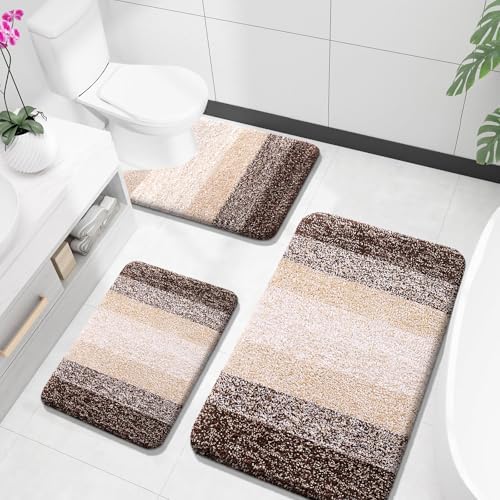 OLANLY Microfiber Bathroom Rugs Sets 3 Piece, Absorbent Bath Mats, Brown by OLANLY