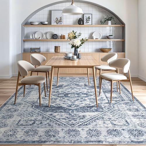 cotiled 5x7 Area Rug for Living Room, Washable, Traditional, Distressed Blue - Image 7