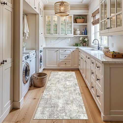 Kitchen Runner Rug 3x6 Washable - Non Slip Rugs for Entryway Hallway Soft Stain Resistant Bedroom Carpet Indoor Ultra Thin Modern Abstract Home Decor Floor Mat for Laundry Bathroom 3x6 Gray Gold - Image 3