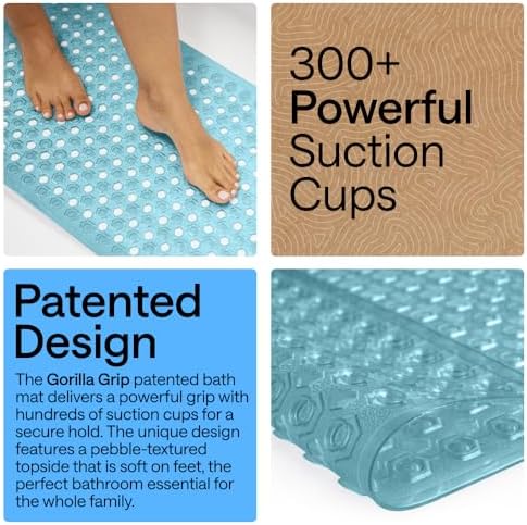 GORILLA GRIP Bath Tub Shower Mat, Bathtub Floor Liner 35x16 Clear Turquoise - Image 3