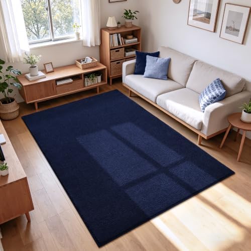 ISEAU 3x5 Rug for Bedroom, Soft Memory Foam Carpet with Upgraded Non-Slip Silicone-Grip Bottom, Fluffy Shaggy Machine Washable Rugs for Living Room Kids Boys Girls Dorm Playroom, Navy Blue by ISEAU