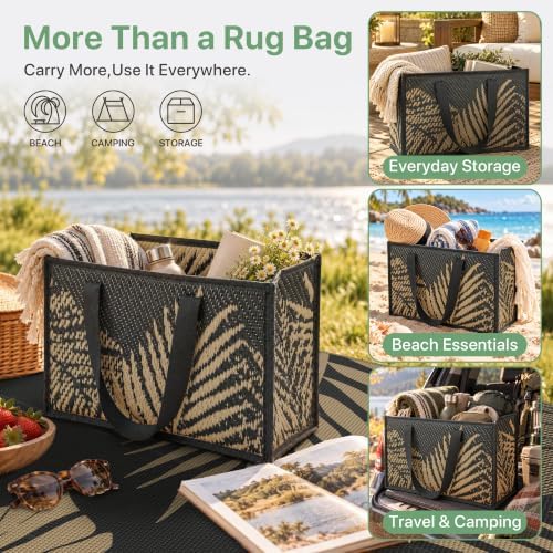 GENIMO Outdoor Rug 6' x 9' Waterproof for Patios Clearance, Reversible Plastic Straw Camping Carpet with Rectangle Storage Bag, Large Area Rugs and Mats for RVs,Garden, Beach, Black&Brown - Image 5