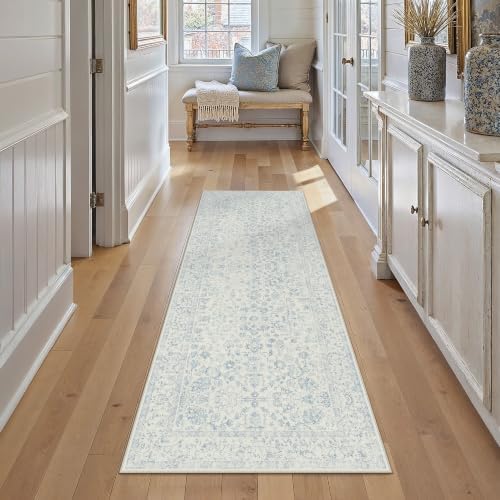 PureCozy Blue 2.6x6 Runner Rug Washable Hallway Non Slip Kitchen Vintage by PureCozy