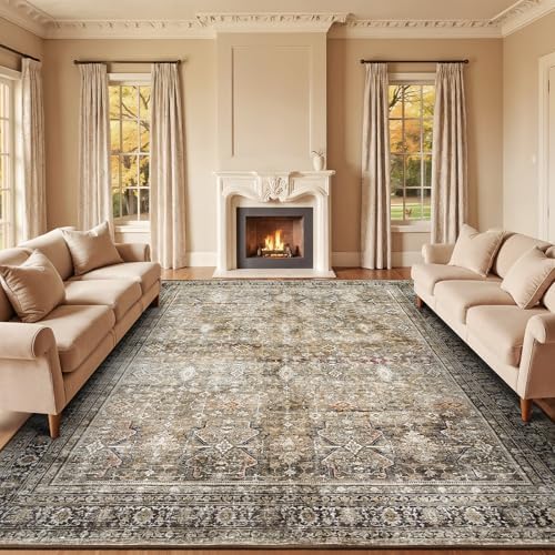9x12 Area Rugs for Living Room,Washable Non-Slip Brown Large Carpet by Lofus