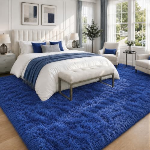 9x12 Area Rugs for Living Room: Soft Blue Fluffy Rug Shag Washable Rug Plush Fuzzy Indoor Carpet for Bedroom Nursery Playroom Girls Boys Kids Room (Blue, 9'x12') - Image 2