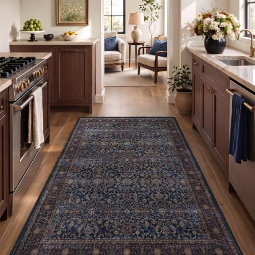 Washable Area Rug 4'x6' Living Room, Vintage Old Money, Dark Blue - Image 3