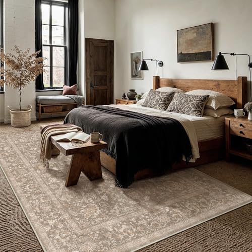 PureCozy 5x7 Deep Brown Area Rug Washable Non Slip Vintage Living Room - Image 5