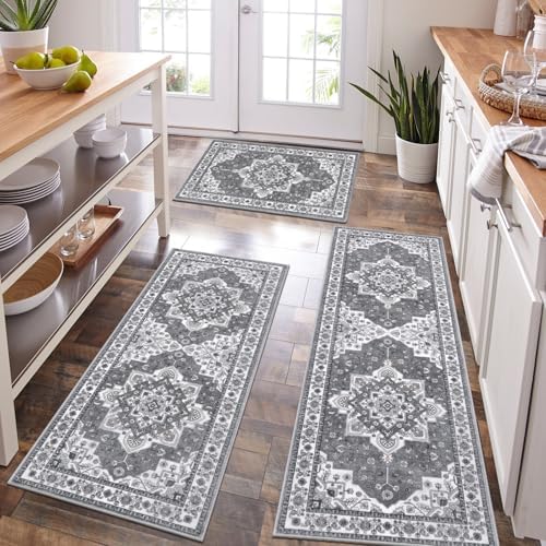 HEBE Boho Kitchen Rugs Set of 3, Non Slip Washable Kitchen Mats for Floor - Image 6