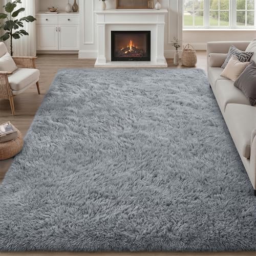 9x12 Area Rug Living Room Bedroom: Fluffy Plush Shag Carpet Gray by Luxturiy