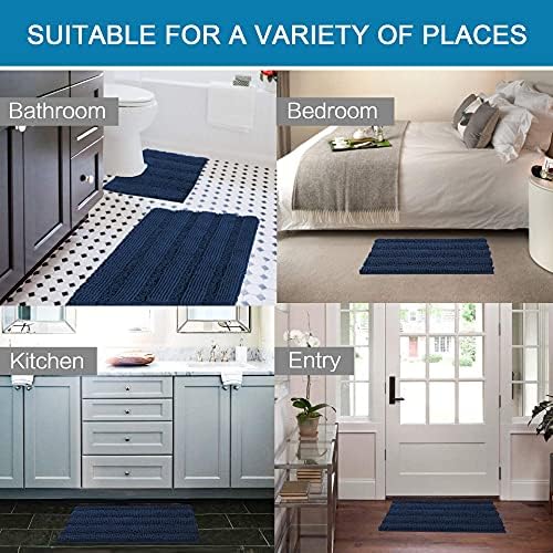 H.VERSAILTEX Bathroom Rugs Bath Rug Set 2 Piece Bathroom Contour Rug Toilet Mat Sets Non Slip Contour Bath Rug Ultra Thick Water Absorbent Striped Bath Mats Washable(36" x 24" Plus 20" x 24" U, Navy) - Image 6