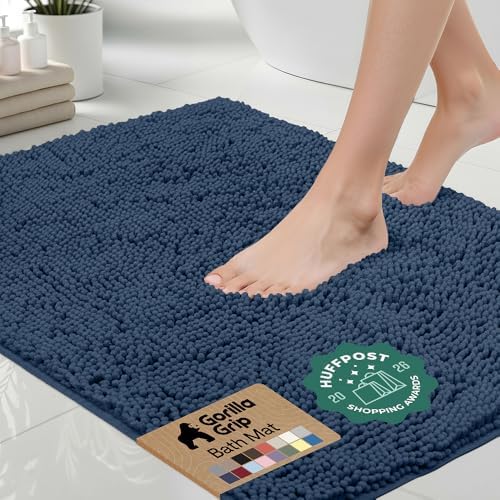 GORILLA GRIP Bath Rug Mat for Bathroom, Absorbent Chenille, 42x24 Navy Blue by GorillaGrip