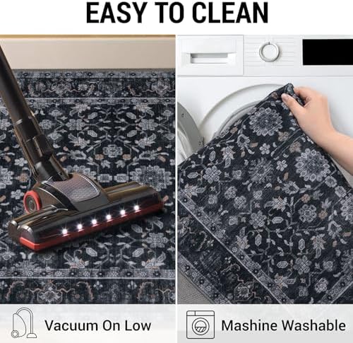 KUTA 3x5 Rugs for Entryway Vintage Black Grey Orange Area Rug Washable - Image 6