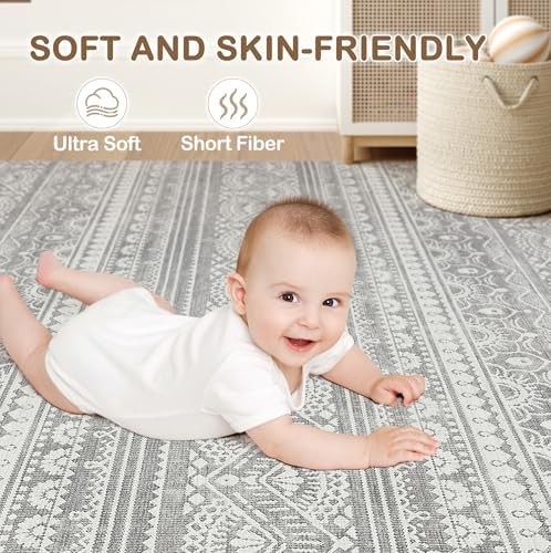 Tortania Area Rug Living Room Rugs - 5x8 Washable Large Soft Neutral Boho Moroccan Bohemian Farmhouse Rug Indoor Floor Carpet for Bedroom Under Dining Table Home Office Decor - Neutral Grey - Image 3