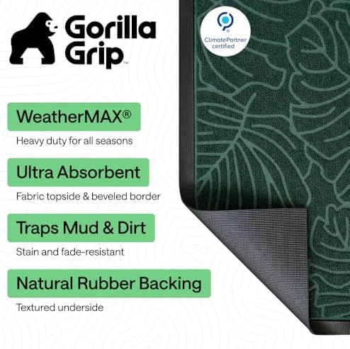 GORILLA GRIP WeatherMAX Door Mat, Indoor Outdoor Use, 29x17, Green Palm - Image 3